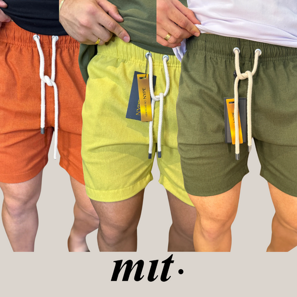 Kit 3 Shorts de Linho Laranja + Verde Limão + Verde Militar (Verão 24/25)