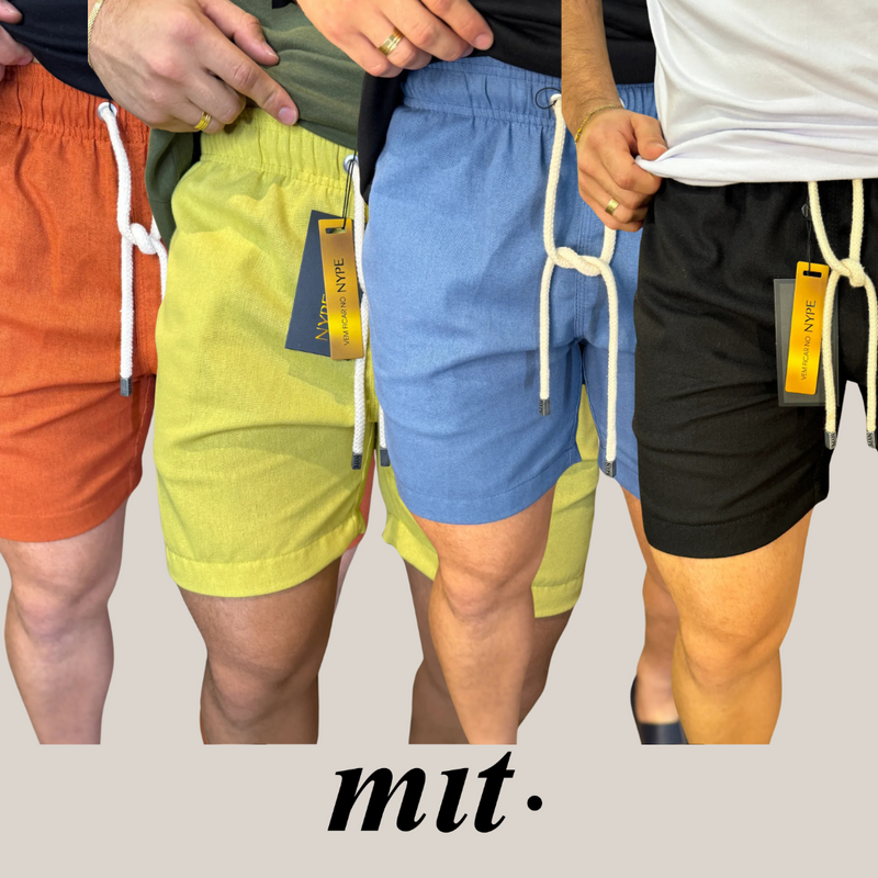 Kit 4 Shorts de Linho Laranja + Verde Limão + Azul + Preto (Ultimas Unidades em Promoção)