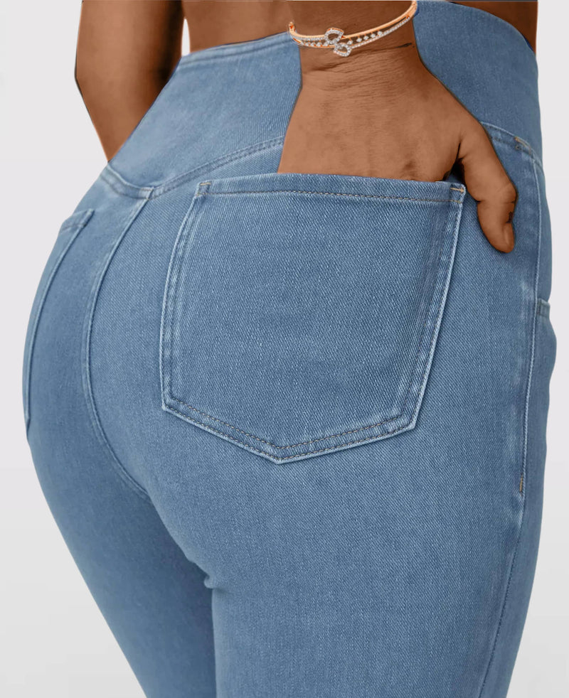 Calça Jeans de Cintura Alta Cruzada [CALÇA MAGICA 🔥]