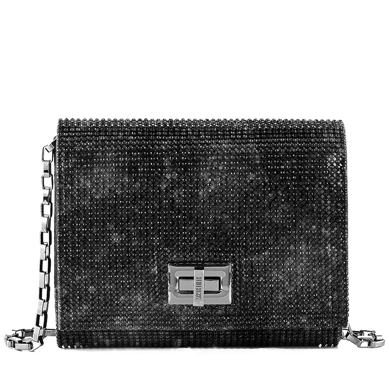 Bolsa Clutch Prata Strass Corrente