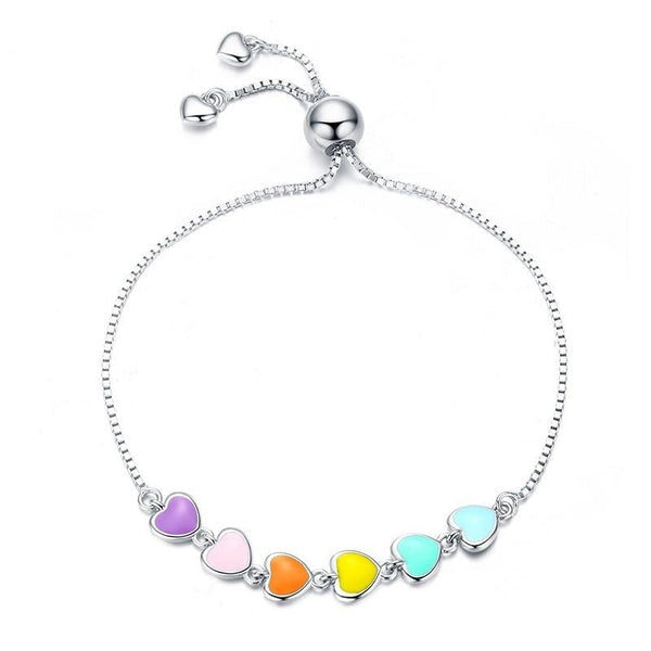 Pulseira Regulável Corações Coloridos Rainbow Prata