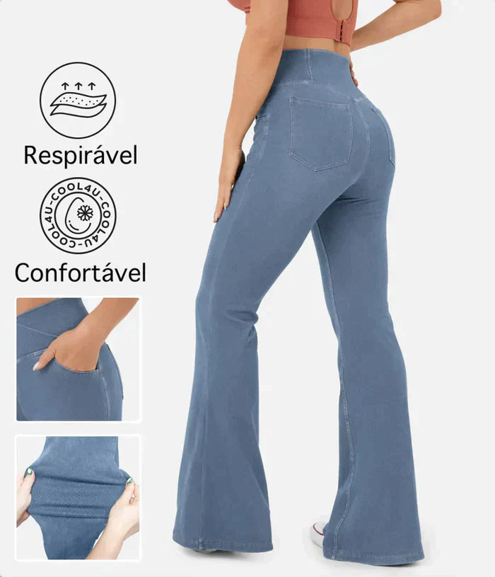 Calça Jeans de Cintura Alta Cruzada