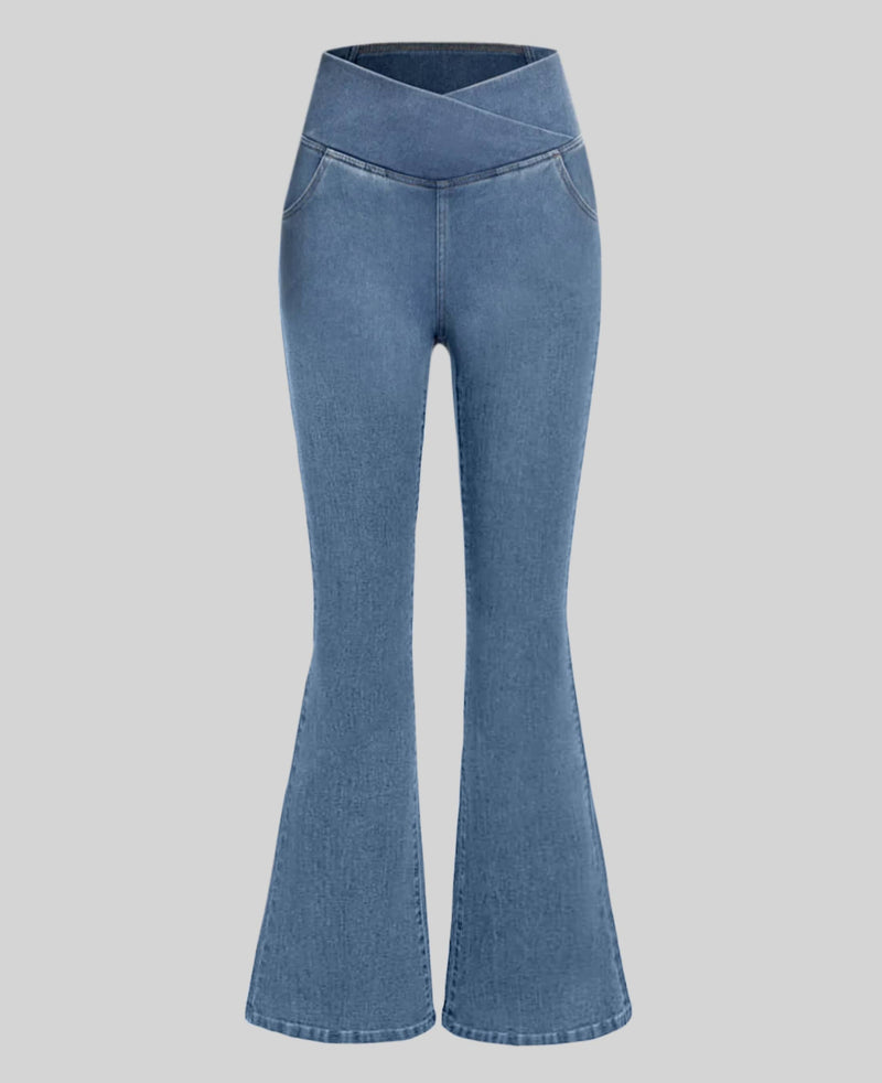 Calça Jeans de Cintura Alta Cruzada