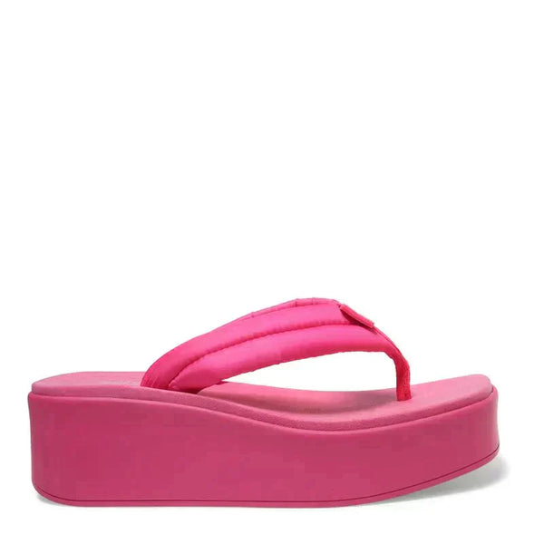 Sandália Papete Thong Plataforma Flatform De Borracha Rosa