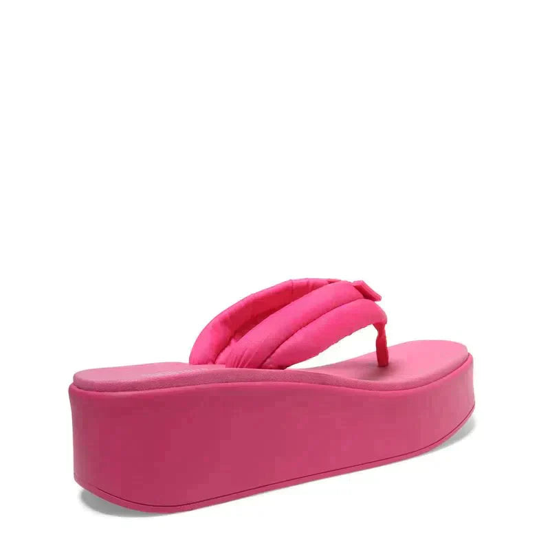 Sandália Papete Thong Plataforma Flatform De Borracha Rosa