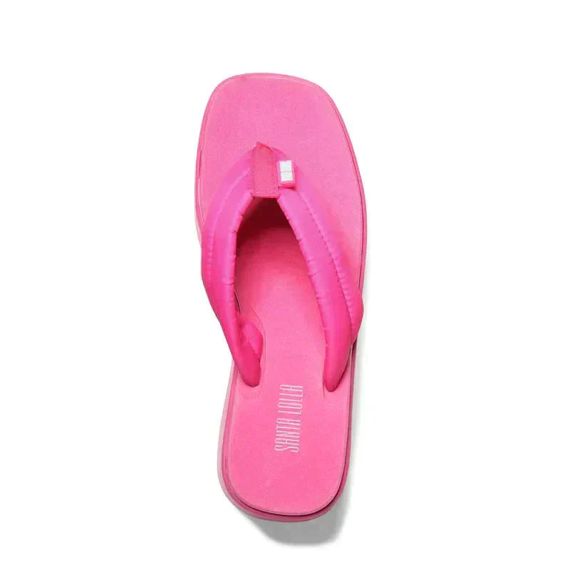 Sandália Papete Thong Plataforma Flatform De Borracha Rosa