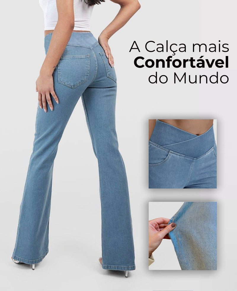 Calça Jeans de Cintura Alta Cruzada [CALÇA MAGICA 🔥]