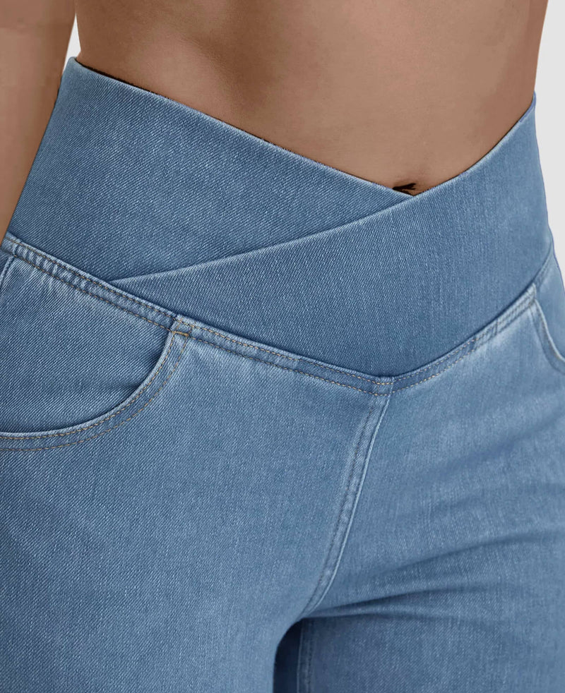 Calça Jeans de Cintura Alta Cruzada [CALÇA MAGICA 🔥]